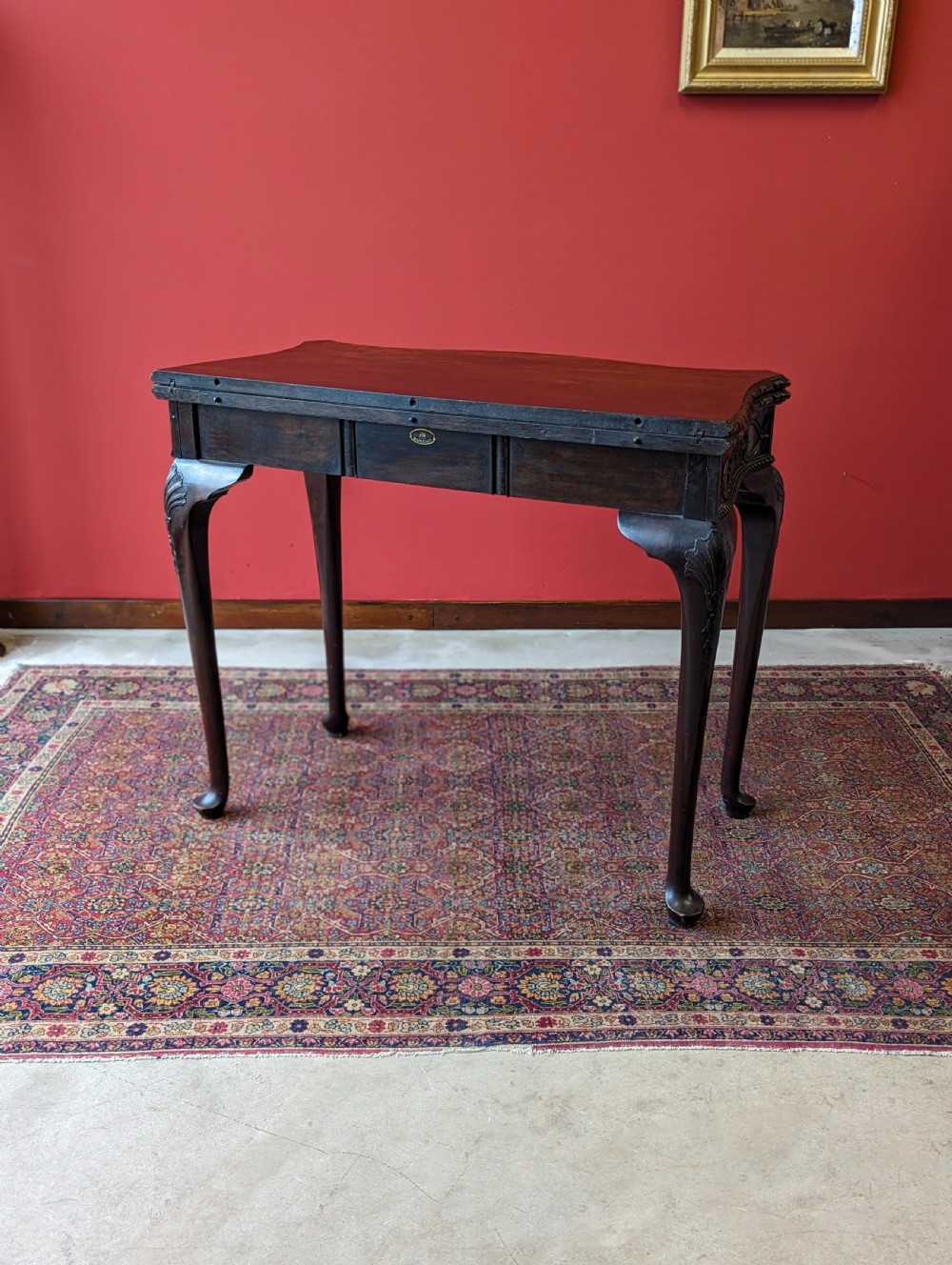 Antique Victorian Mahogany Fold Over Card Table by Maple & Co View III