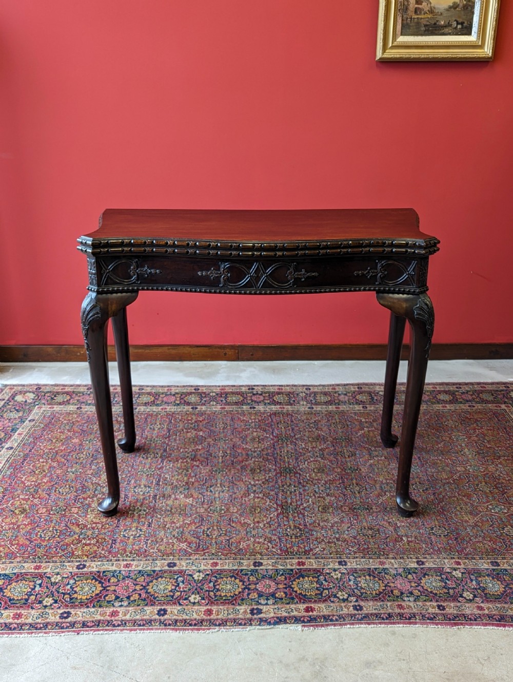 Antique Victorian Mahogany Fold Over Card Table by Maple & Co View VI