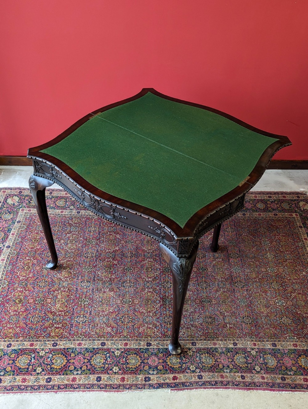 Antique Victorian Mahogany Fold Over Card Table by Maple & Co View VII