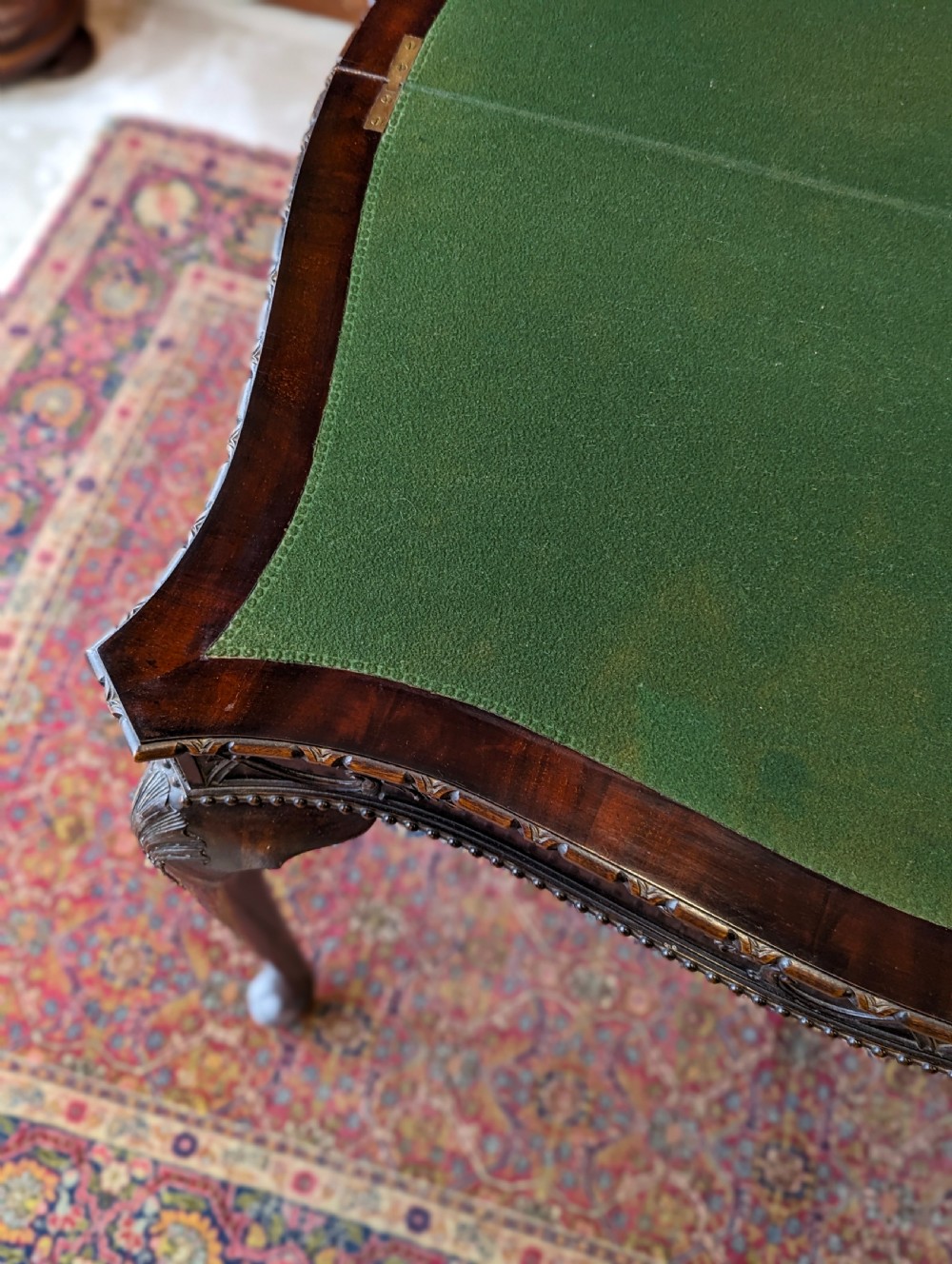 Antique Victorian Mahogany Fold Over Card Table by Maple & Co View VIII
