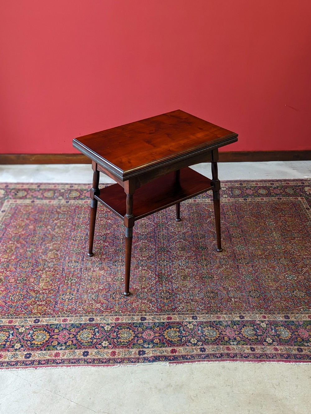 Antique Arts & Crafts Mahogany Fold over Card Table View VIII
