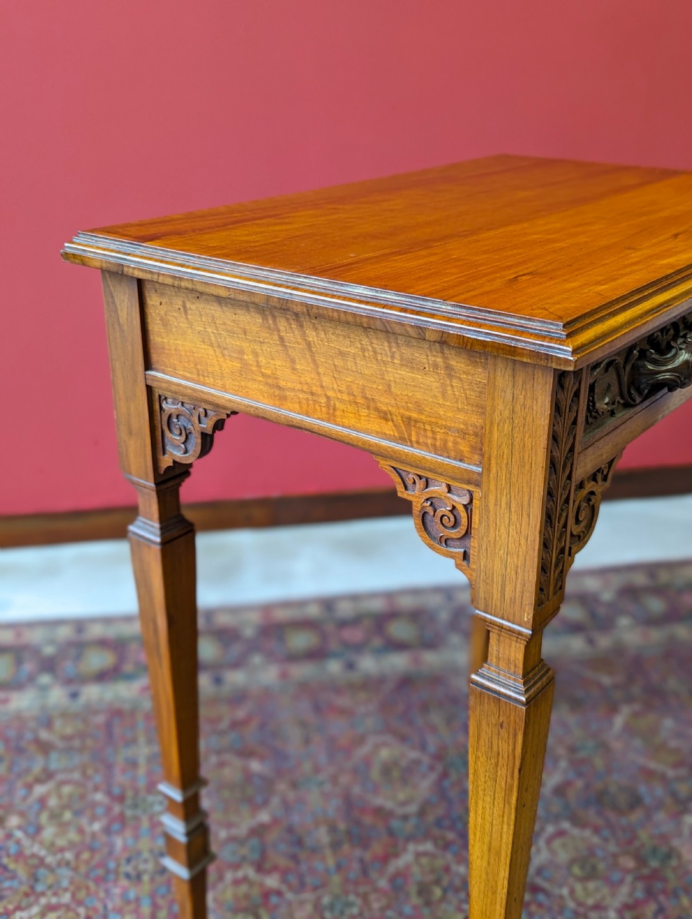 Antique Victorian Carved Walnut Side Table with Drawer View III