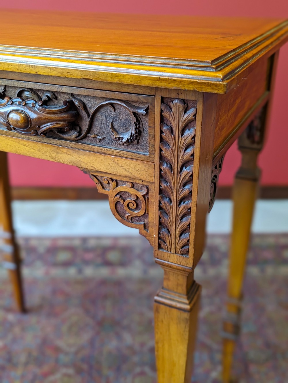 Antique Victorian Carved Walnut Side Table with Drawer View IV