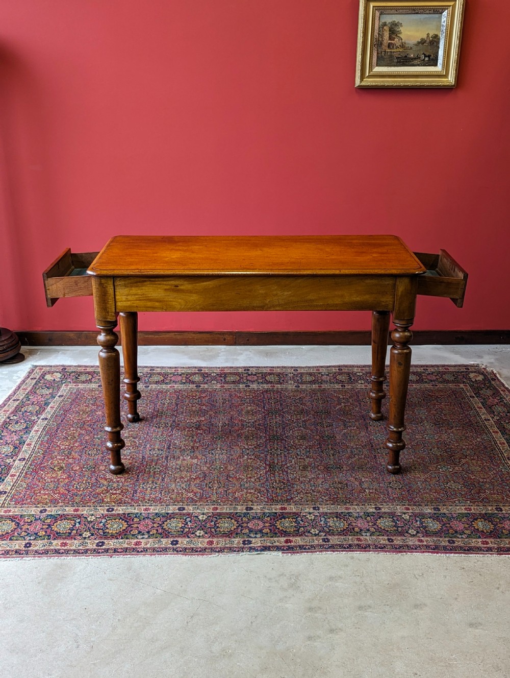 Antique 19th Century Mahogany Side Table with Drawers View IX