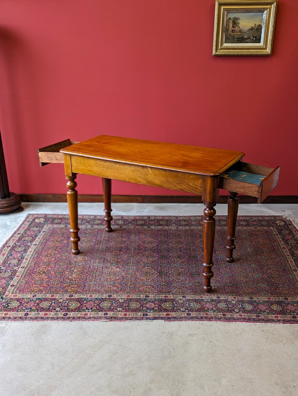 Antique 19th Century Mahogany Side Table with Drawers View X