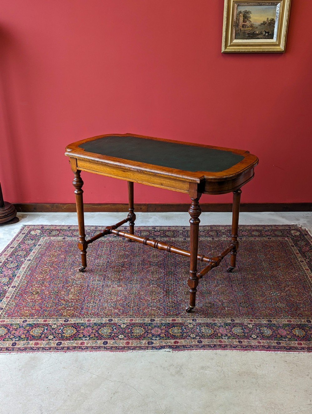 Antique Victorian Mahogany Green Leather Topped Library Table Desk