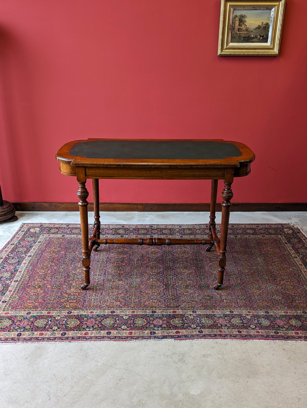 Antique Victorian Mahogany Green Leather Topped Library Table Desk View II