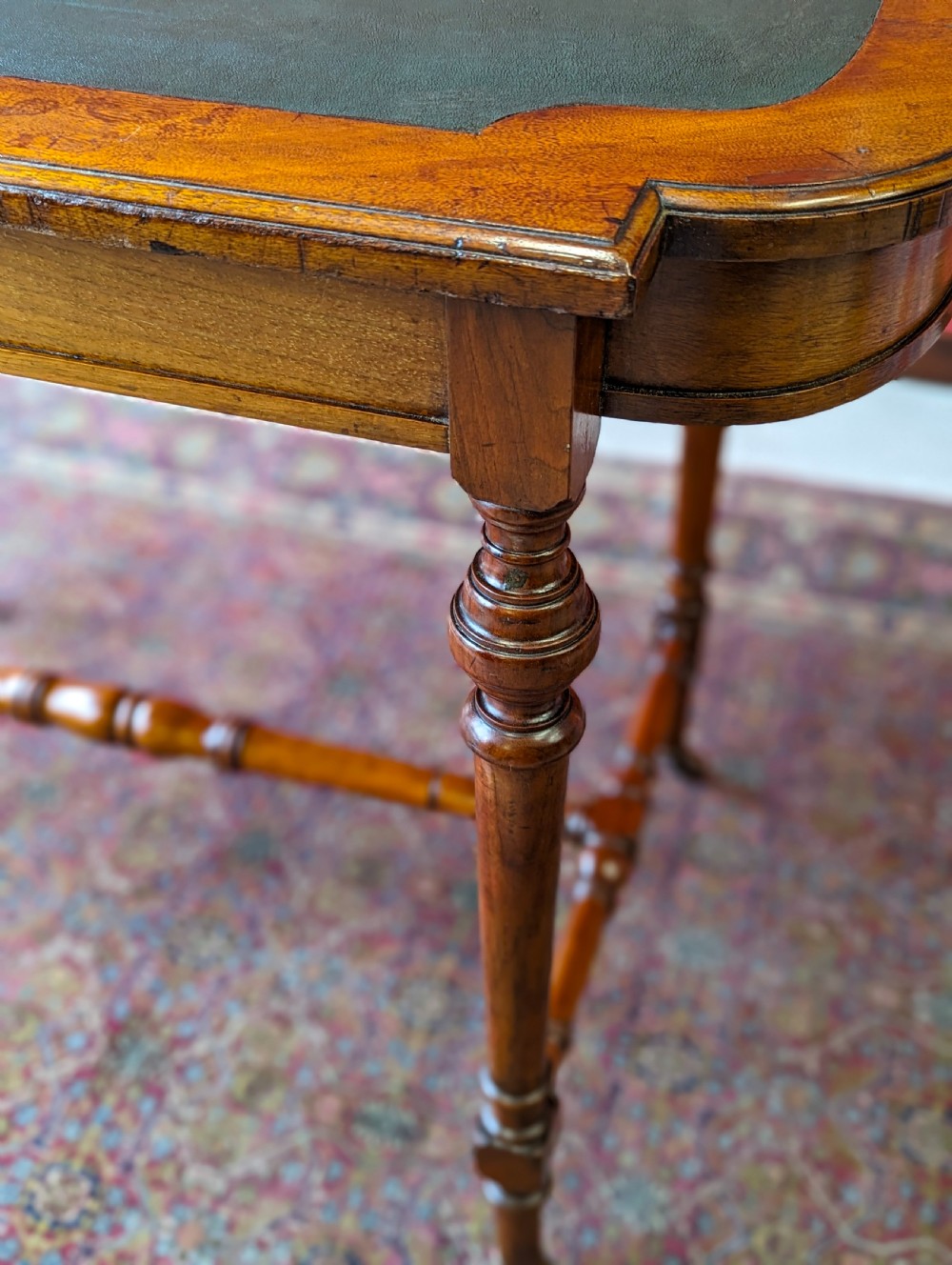Antique Victorian Mahogany Green Leather Topped Library Table Desk View V