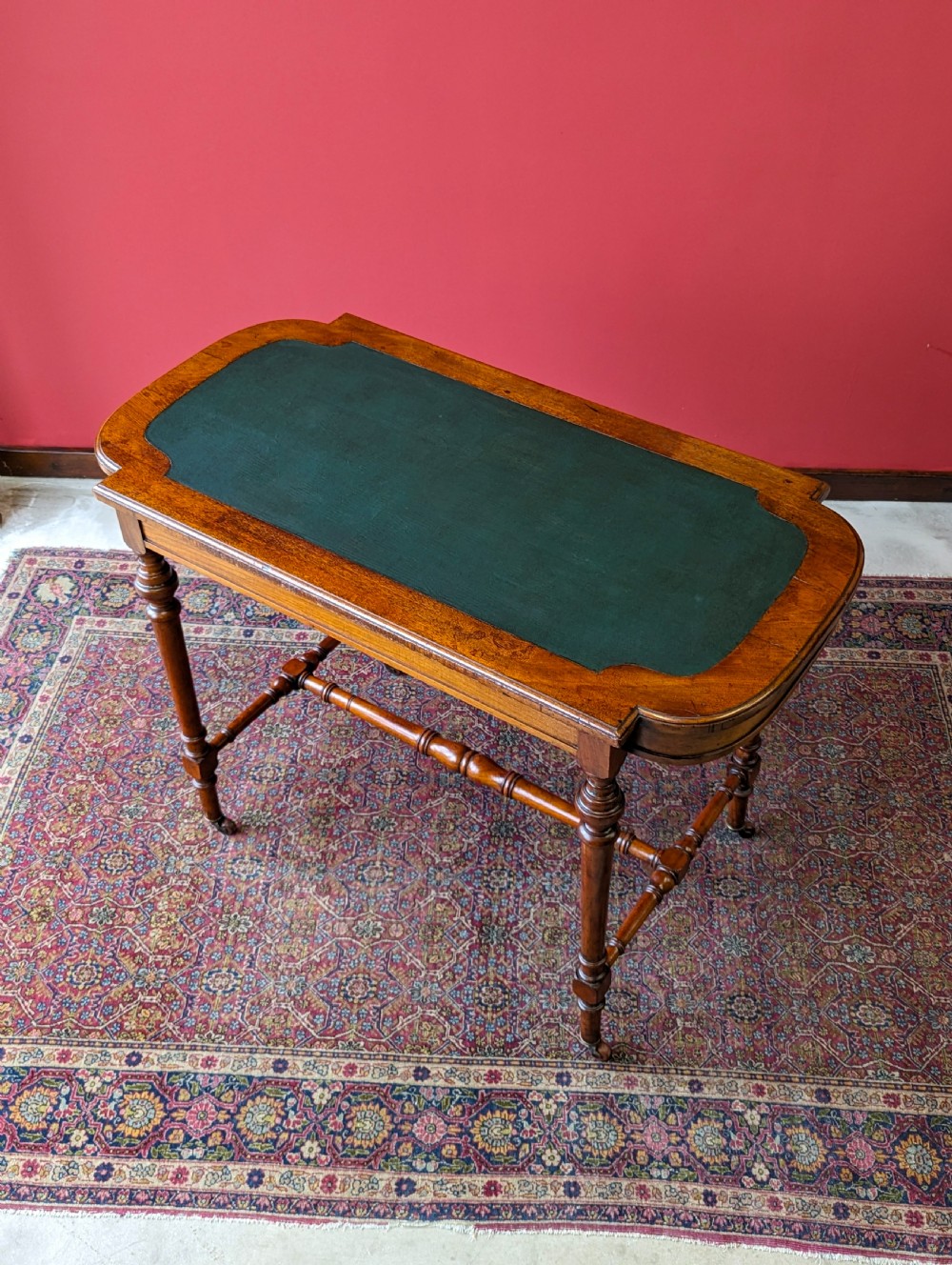 Antique Victorian Mahogany Green Leather Topped Library Table Desk View IX