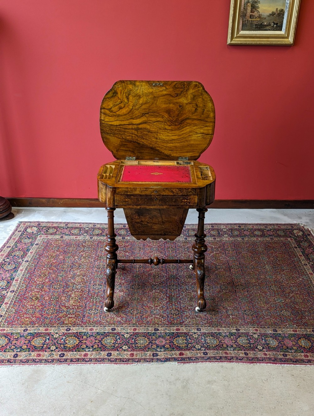 Antique Early Victorian Walnut Writing Table / Sewing Table View II