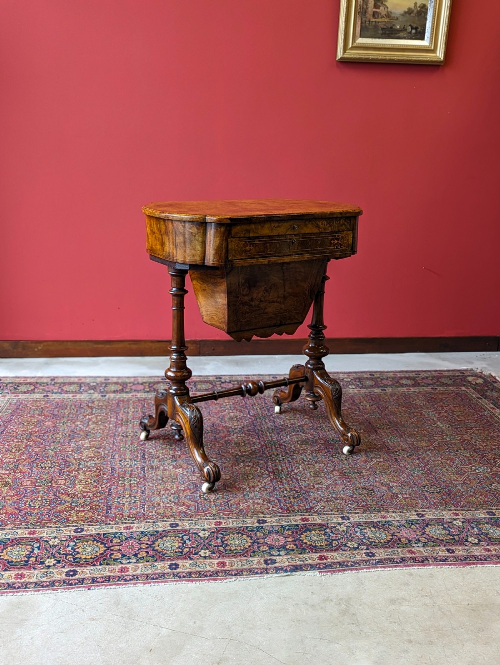Antique Early Victorian Walnut Writing Table / Sewing Table View III
