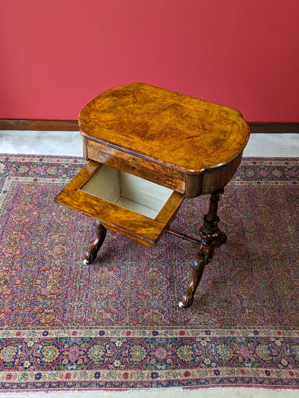 Antique Early Victorian Walnut Writing Table / Sewing Table View IV
