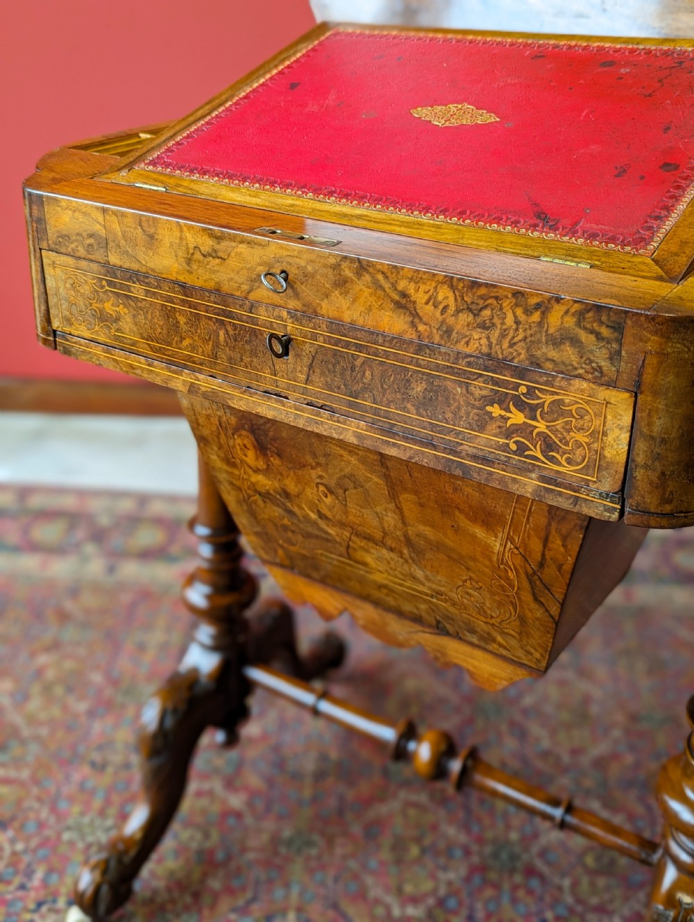 Antique Early Victorian Walnut Writing Table / Sewing Table View V