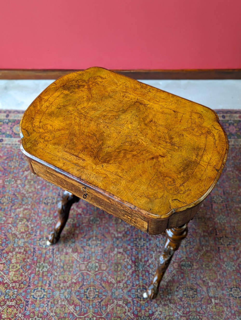 Antique Early Victorian Walnut Writing Table / Sewing Table View VI