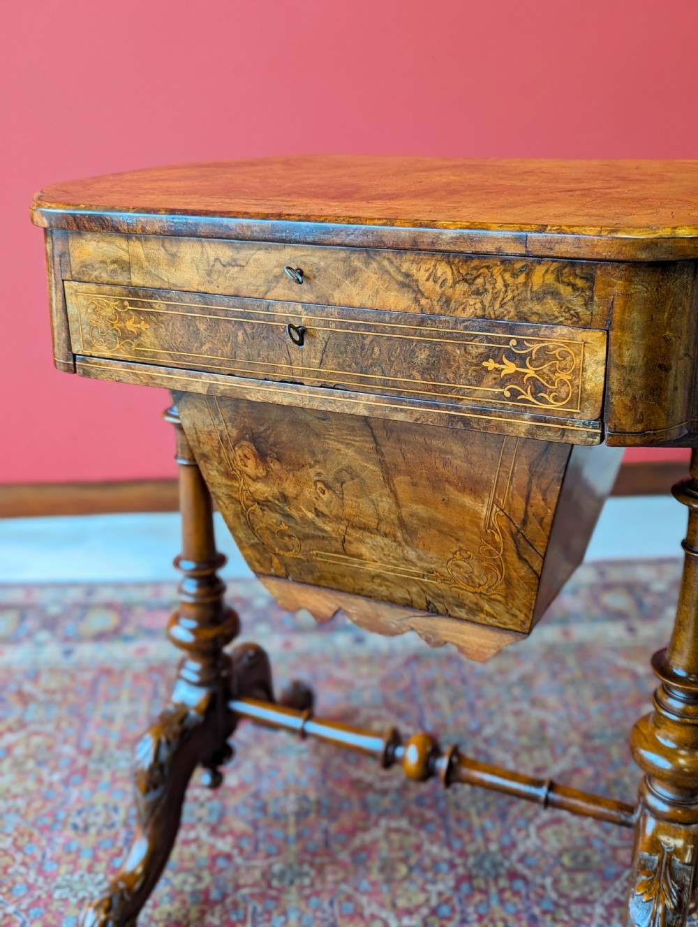 Antique Early Victorian Walnut Writing Table / Sewing Table View IX