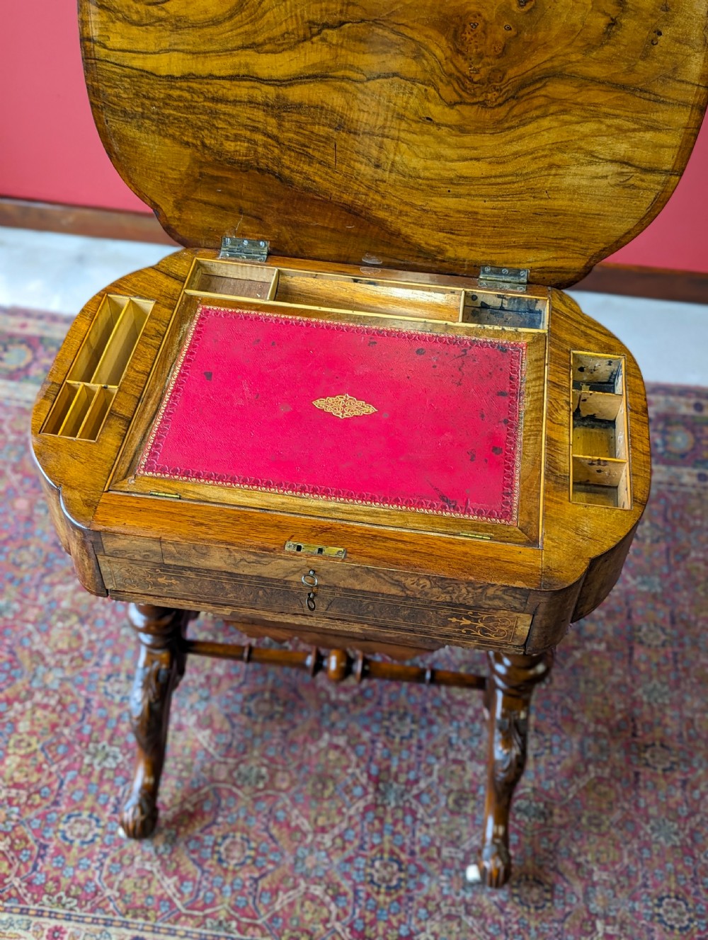 Antique Early Victorian Walnut Writing Table / Sewing Table View X