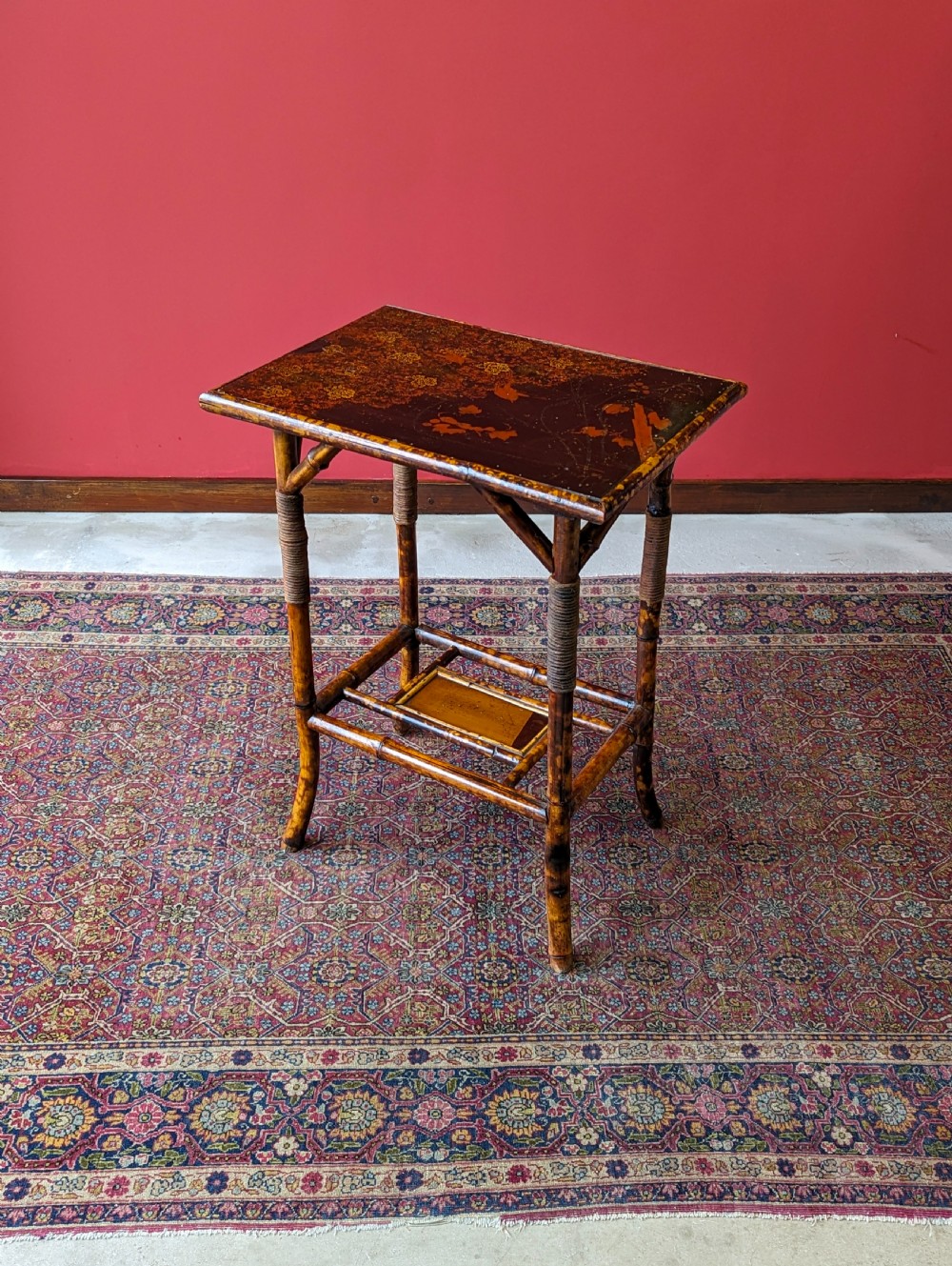 Antique Victorian Bamboo & Lacquer Side Table View X
