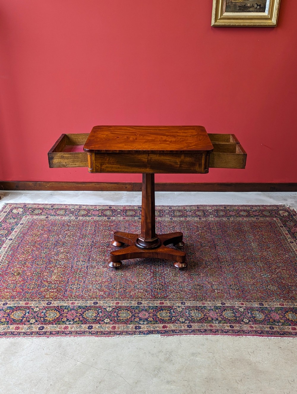 Antique 19th Century Mahogany Work Table with Drawers View IV