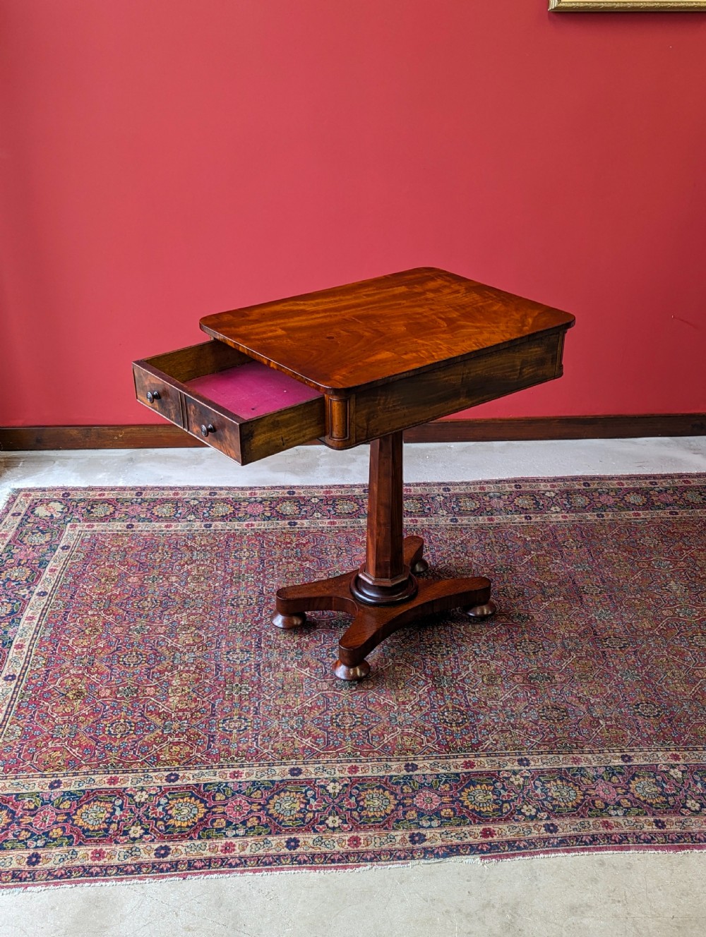 Antique 19th Century Mahogany Work Table with Drawers View VII