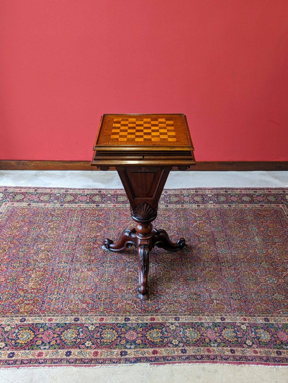 Antique Victorian Mahogany Games Table / Chess Table View II