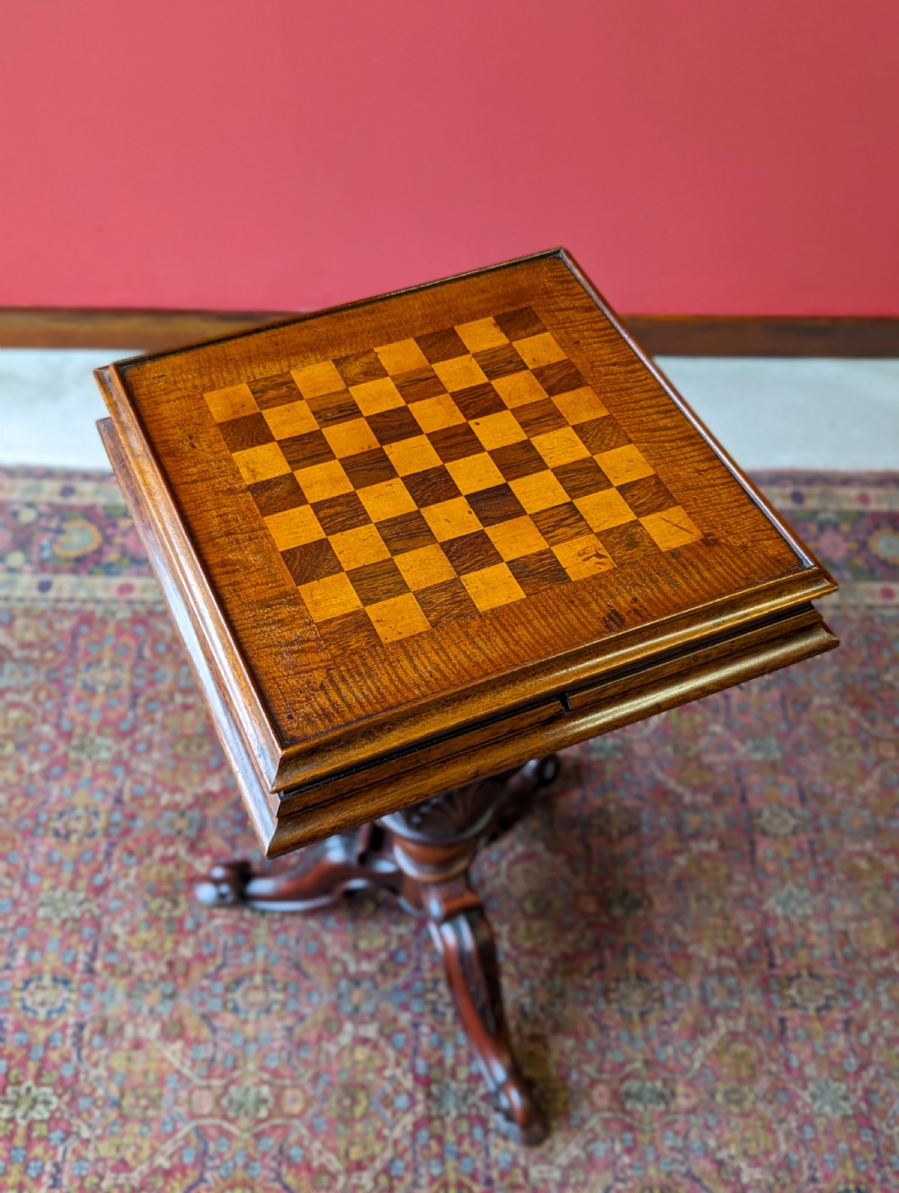 Antique Victorian Mahogany Games Table / Chess Table View IV