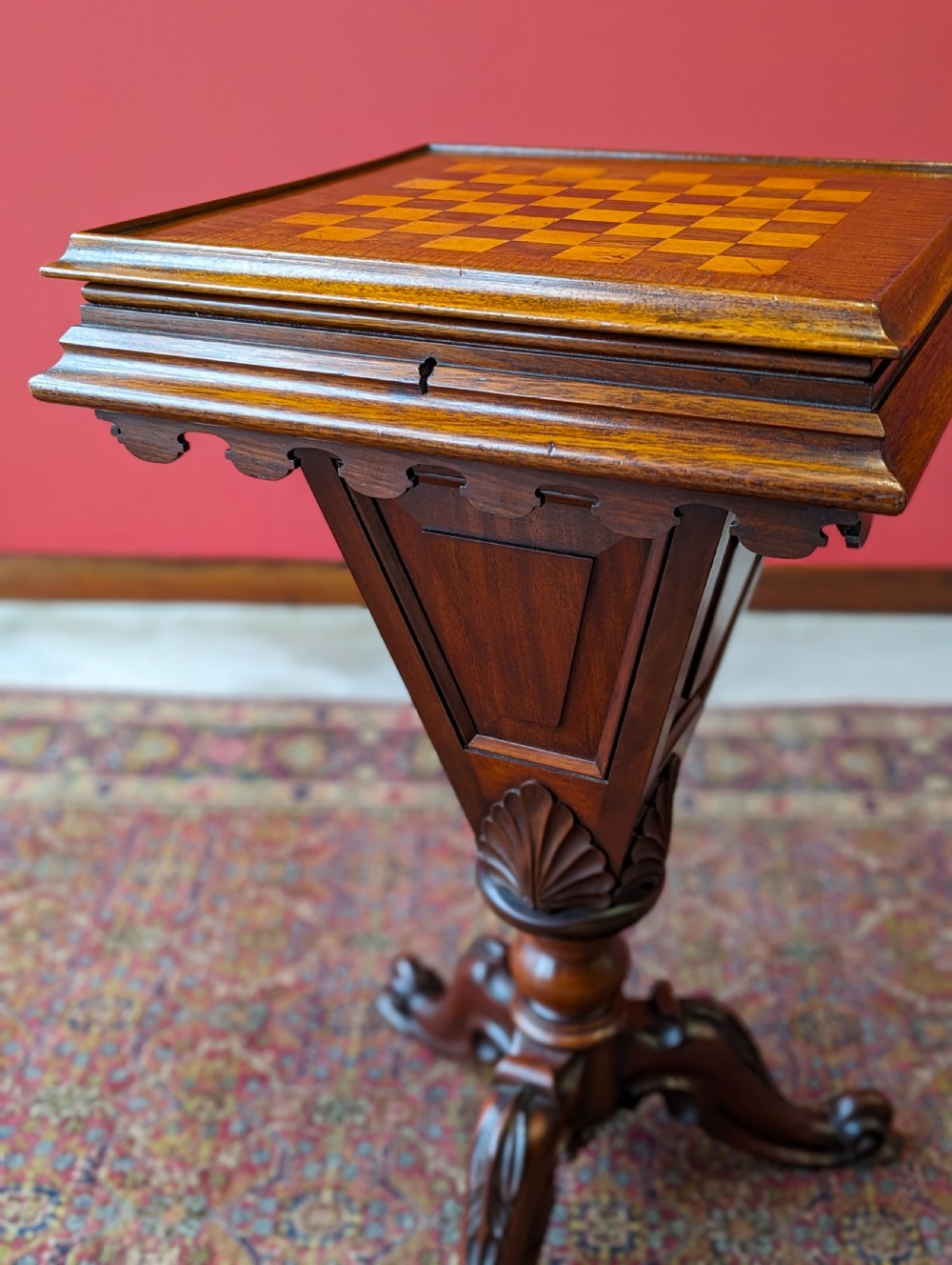 Antique Victorian Mahogany Games Table / Chess Table View VI