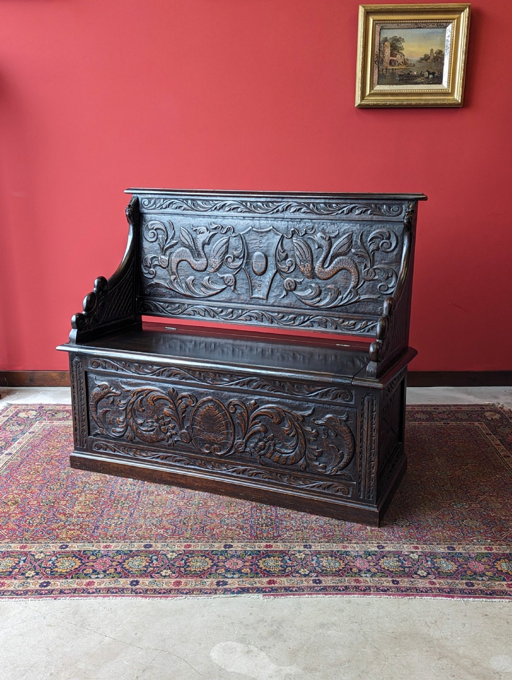 Antique Early 20th Century Oak Settle