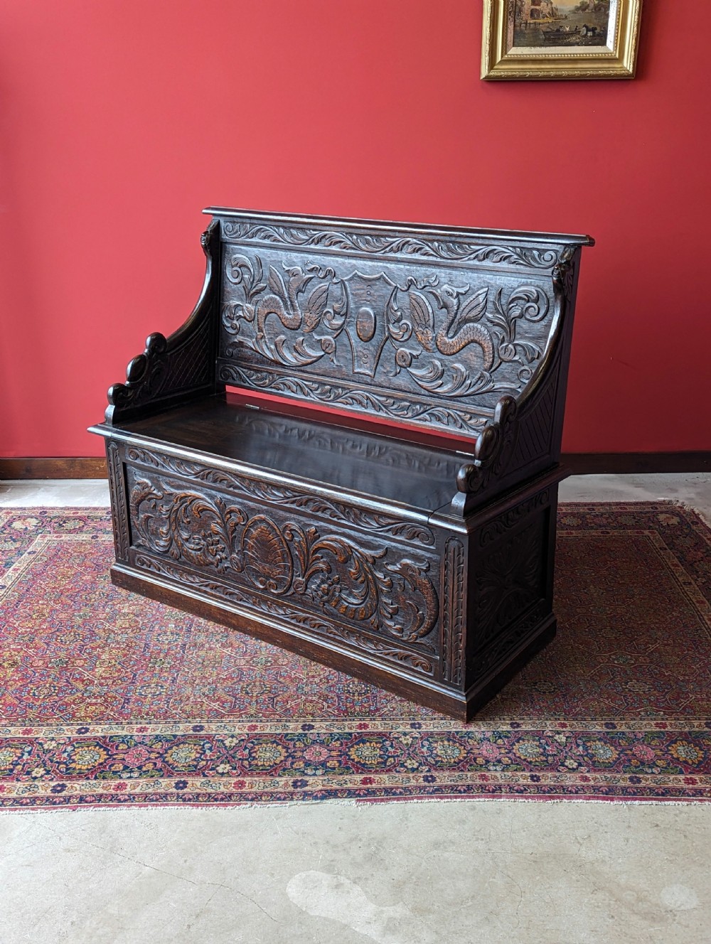 Antique Early 20th Century Oak Settle View IV