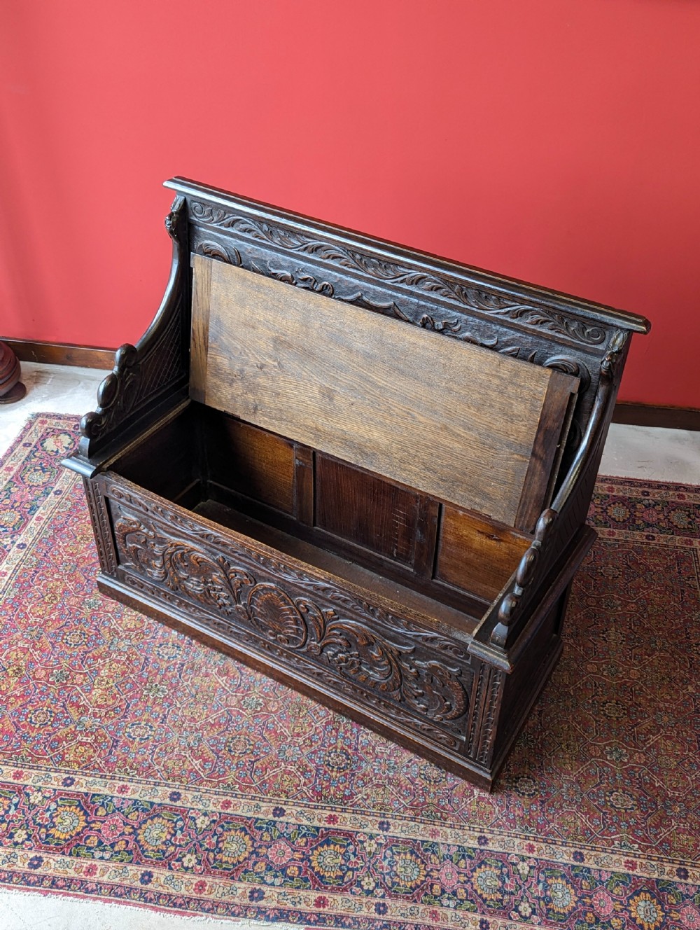 Antique Early 20th Century Oak Settle View IX
