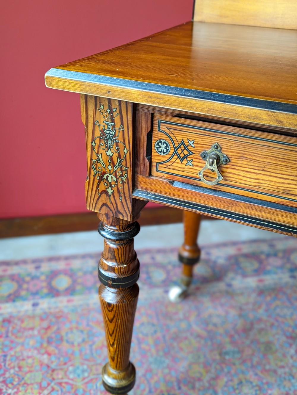 Antique Victorian Pitch Pine Aesthetic Movement Writing Table by Maple & Co View V