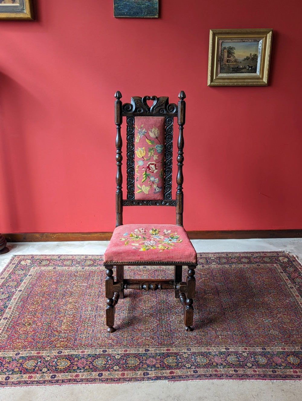 Antique Georgian Tapestry Upholstered Oak Side Chair View II