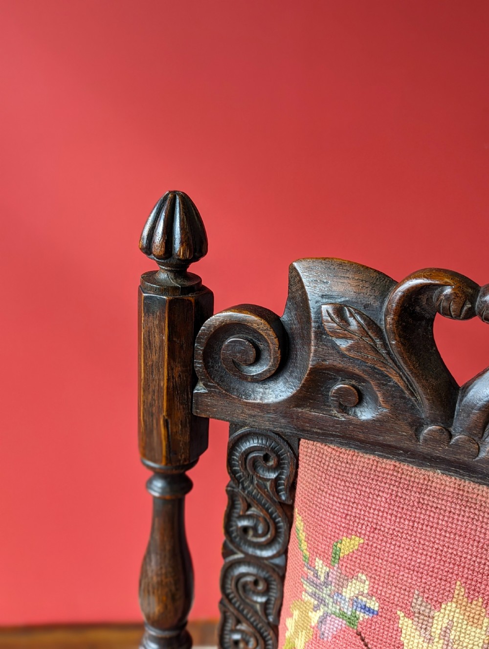 Antique Georgian Tapestry Upholstered Oak Side Chair View VIII