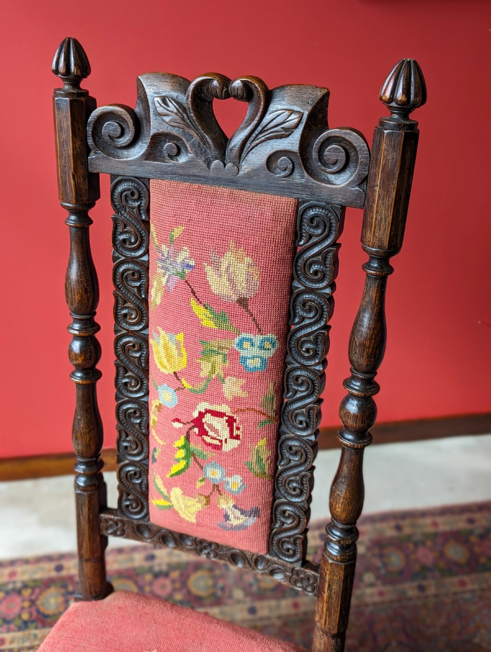 Antique Georgian Tapestry Upholstered Oak Side Chair View IX