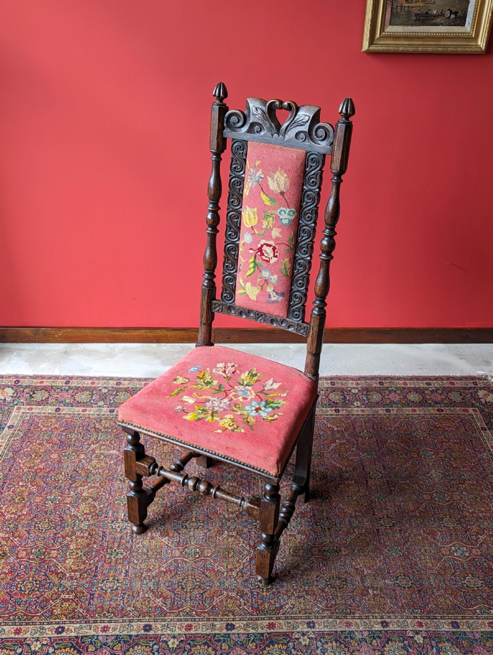 Antique Georgian Tapestry Upholstered Oak Side Chair View X
