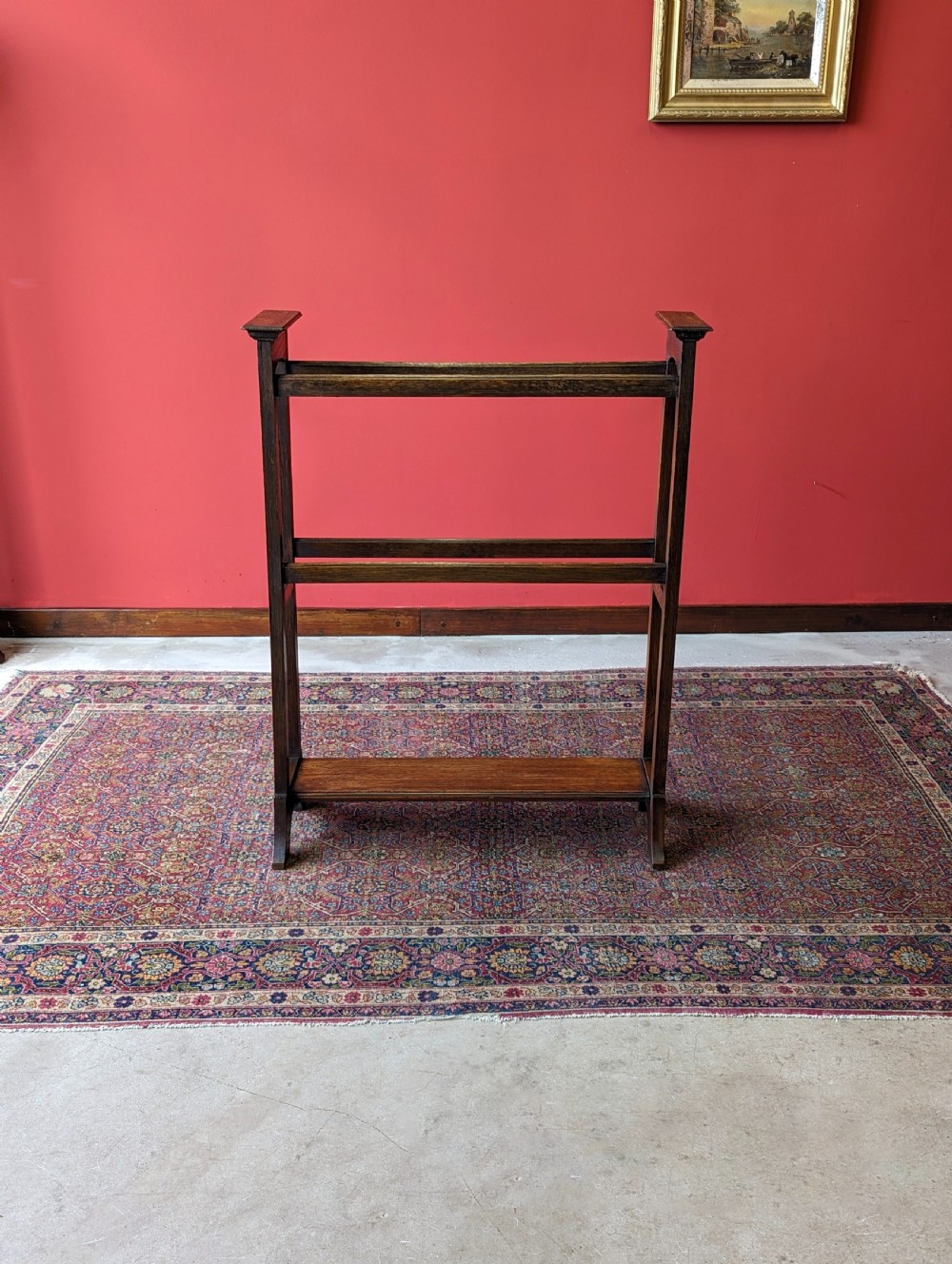 Antique Arts & Crafts Oak Towel Rail Stand View II