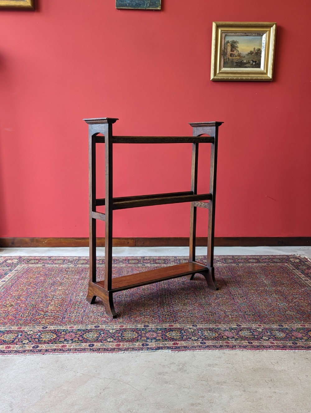 Antique Arts & Crafts Oak Towel Rail Stand View III