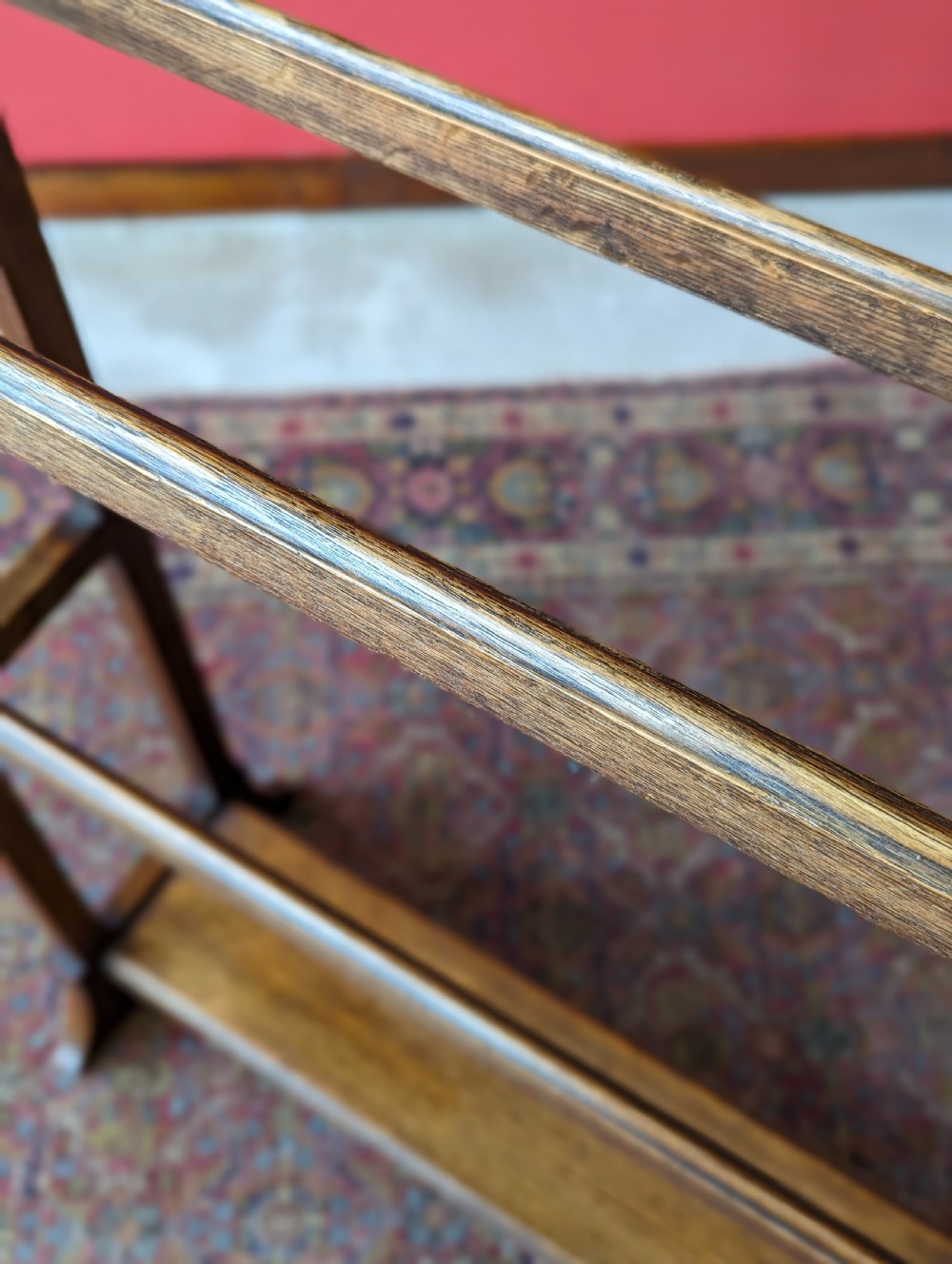 Antique Arts & Crafts Oak Towel Rail Stand View IV