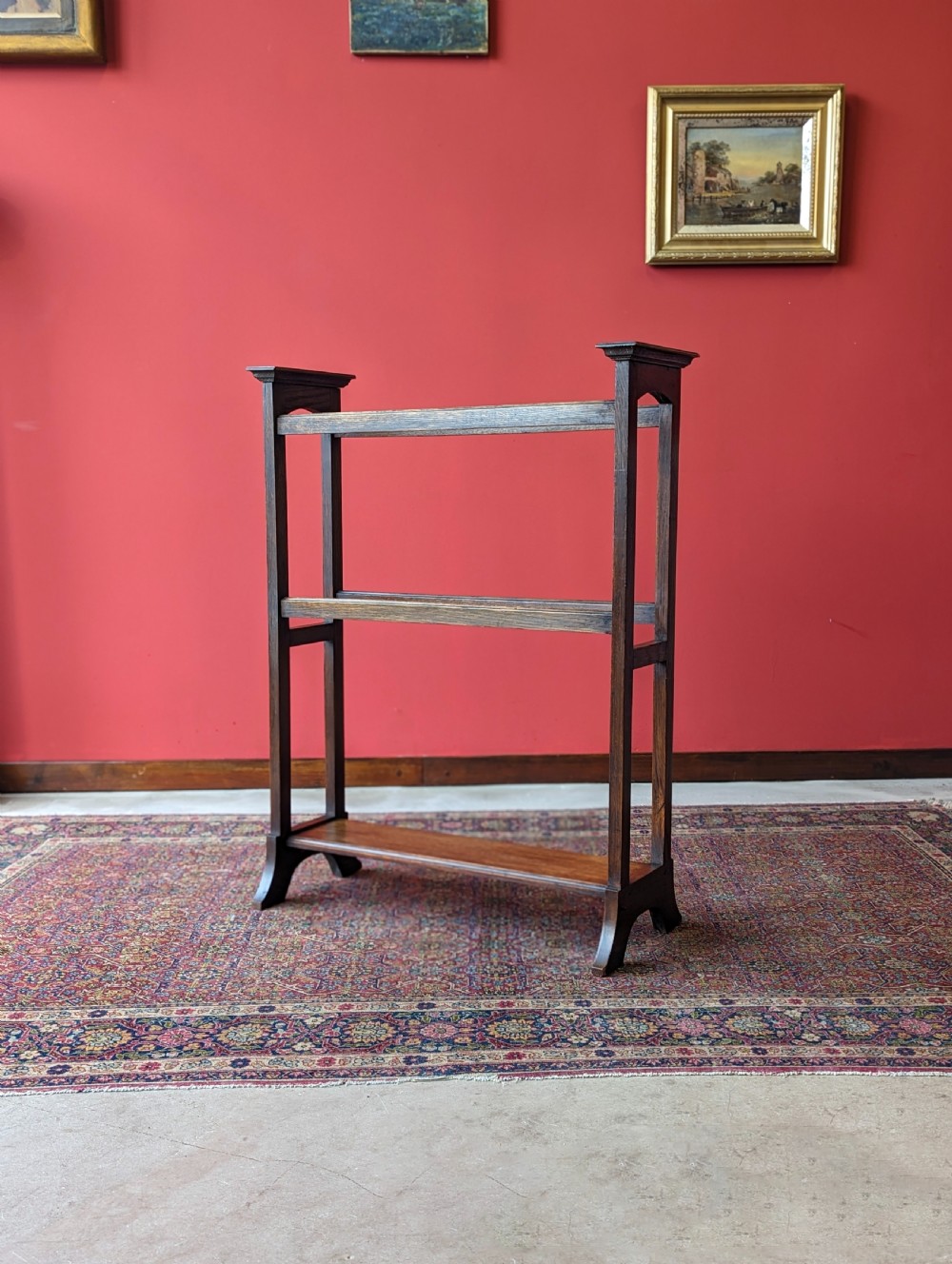 Antique Arts & Crafts Oak Towel Rail Stand View VI