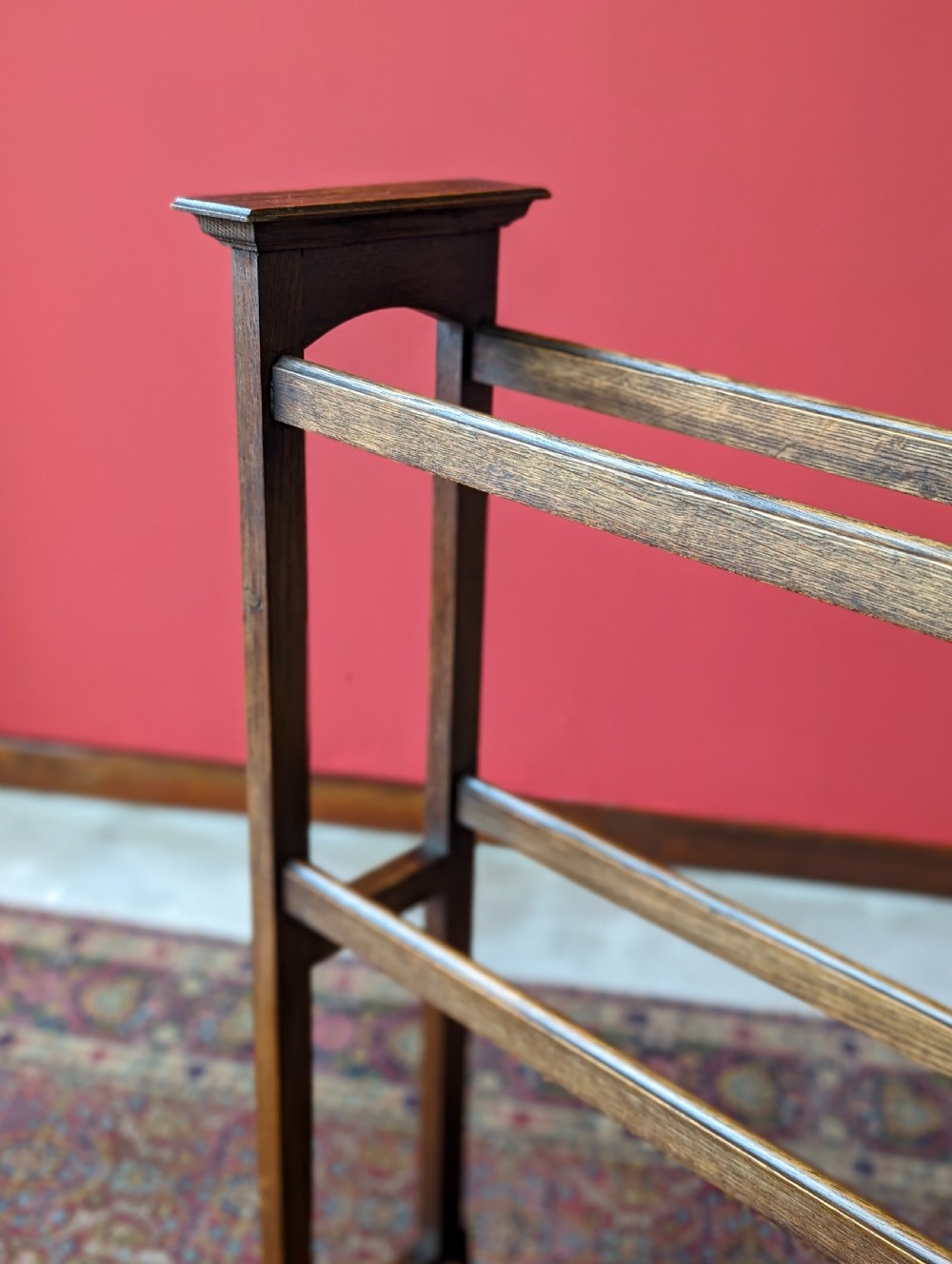 Antique Arts & Crafts Oak Towel Rail Stand View VII
