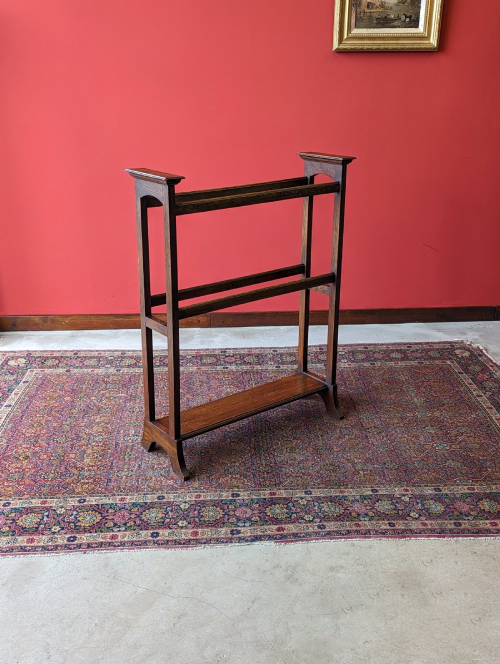 Antique Arts & Crafts Oak Towel Rail Stand View VIII