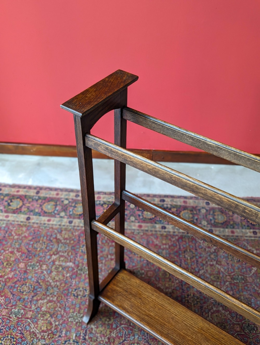 Antique Arts & Crafts Oak Towel Rail Stand View IX