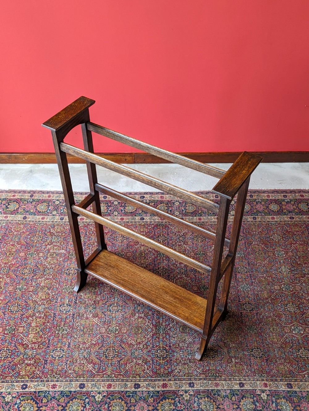 Antique Arts & Crafts Oak Towel Rail Stand View X
