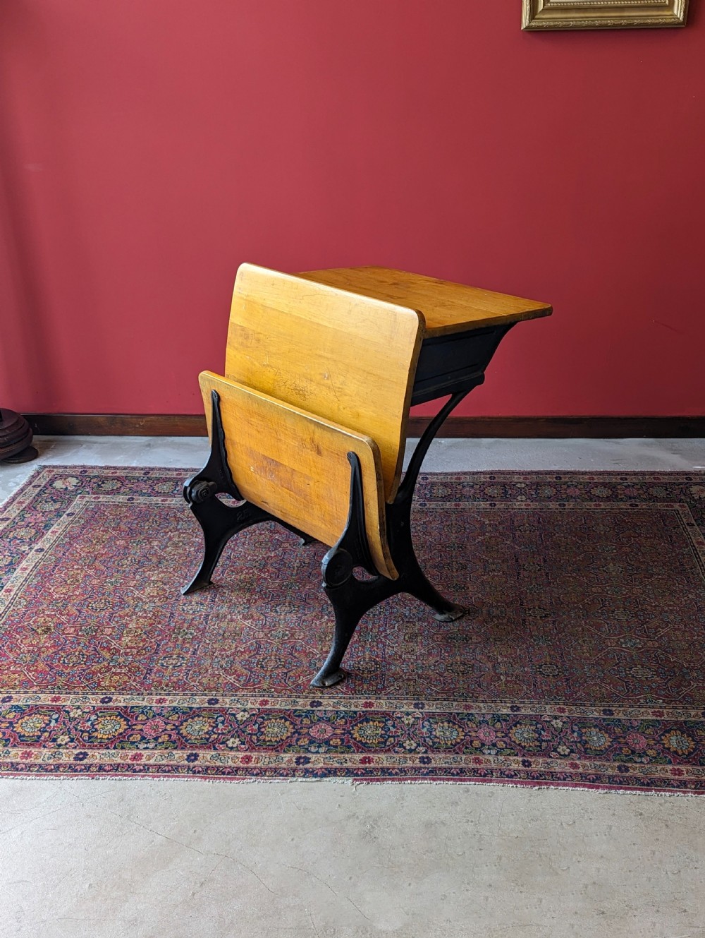 Antique Early 20th Century Cast Iron Folding School Desk with Seat View II