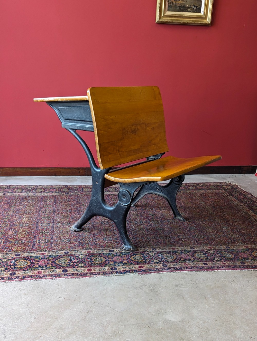 Antique Early 20th Century Cast Iron Folding School Desk with Seat View III