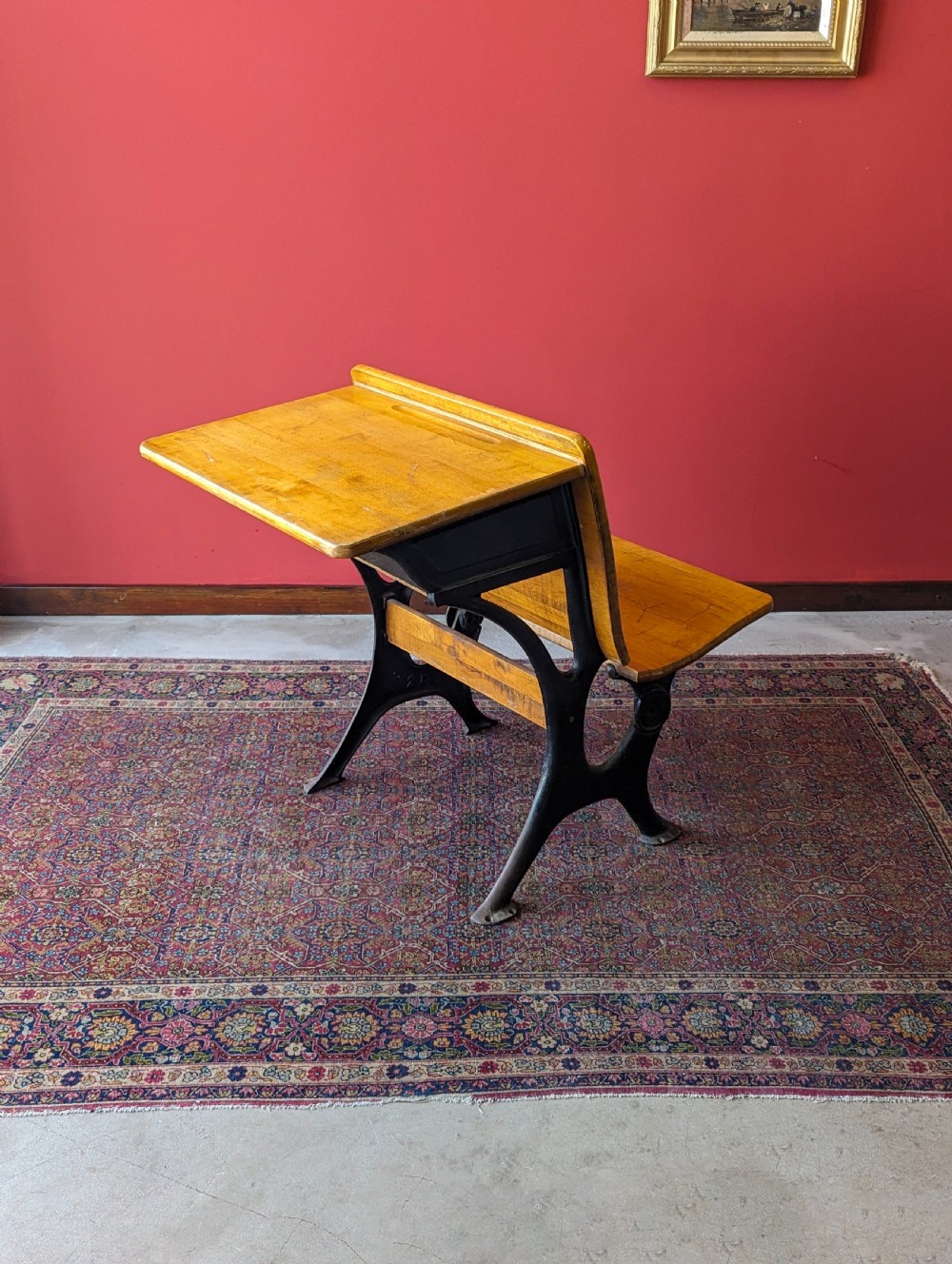 Antique Early 20th Century Cast Iron Folding School Desk with Seat View IV