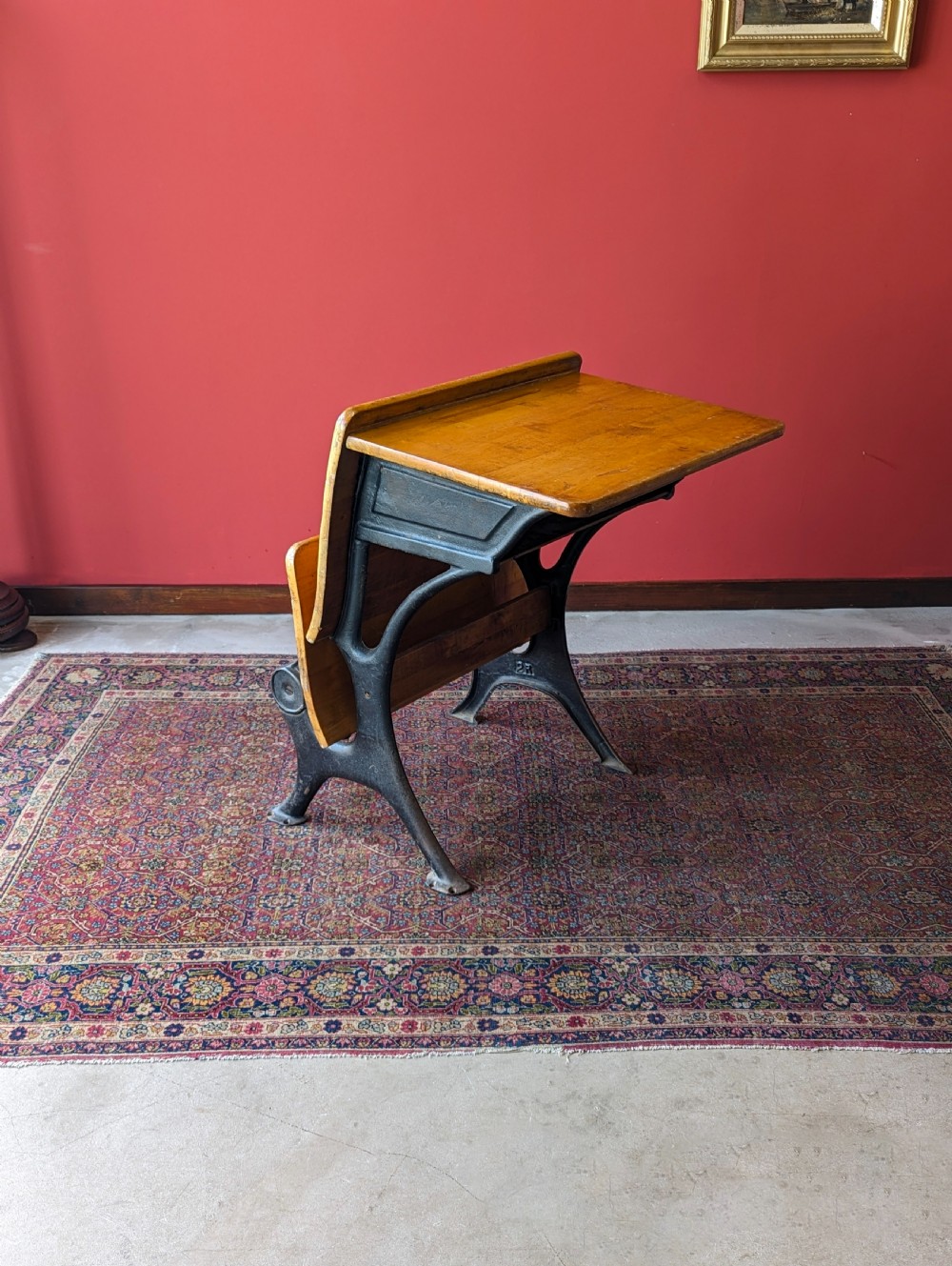 Antique Early 20th Century Cast Iron Folding School Desk with Seat View VIII