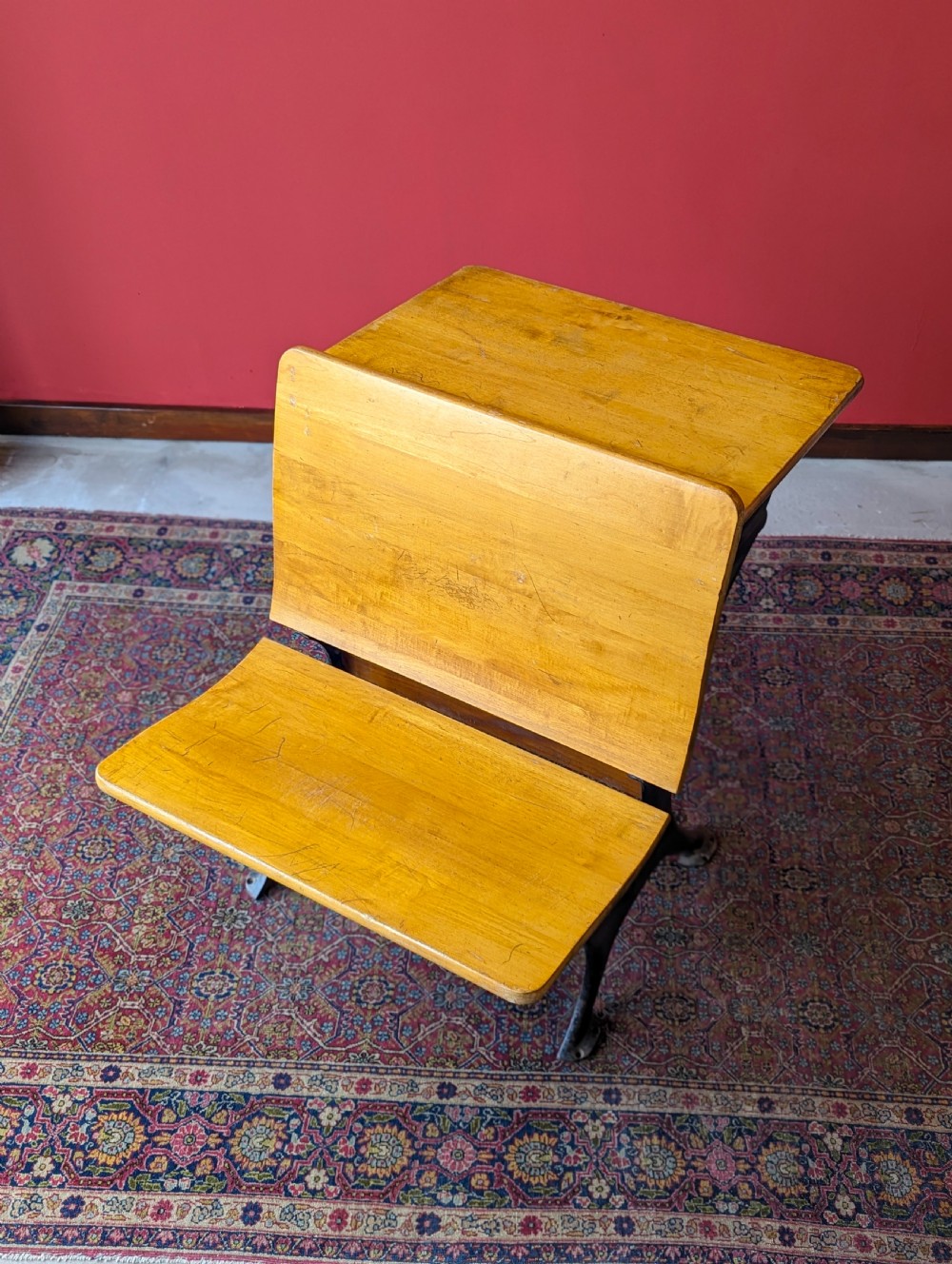 Antique Early 20th Century Cast Iron Folding School Desk with Seat View IX