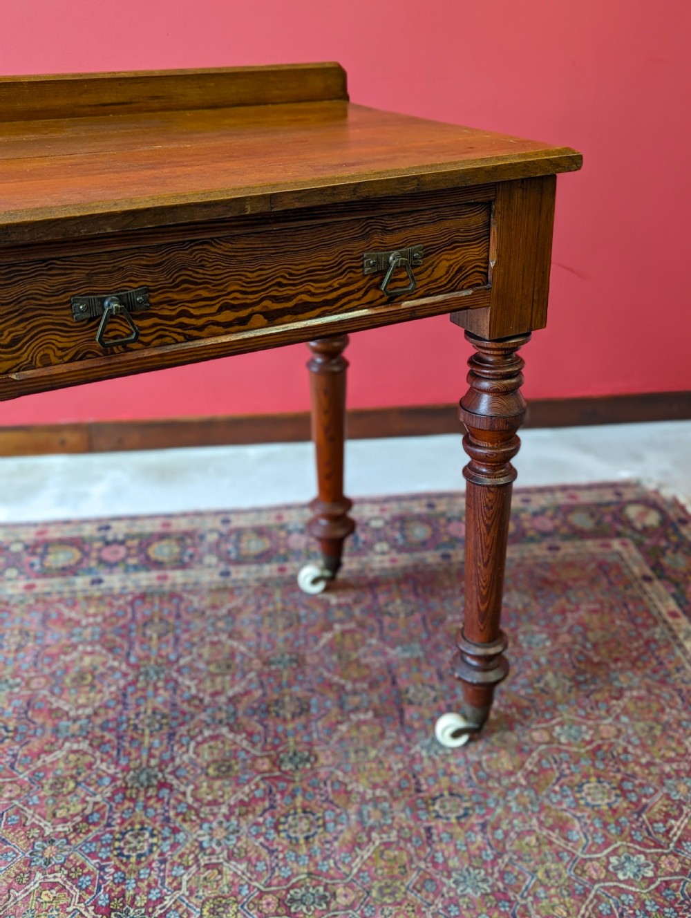 Antique Victorian Pitch Pine Aesthetic Movement Writing Table / Desk View III