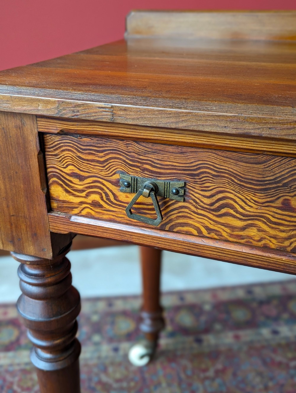 Antique Victorian Pitch Pine Aesthetic Movement Writing Table / Desk View V