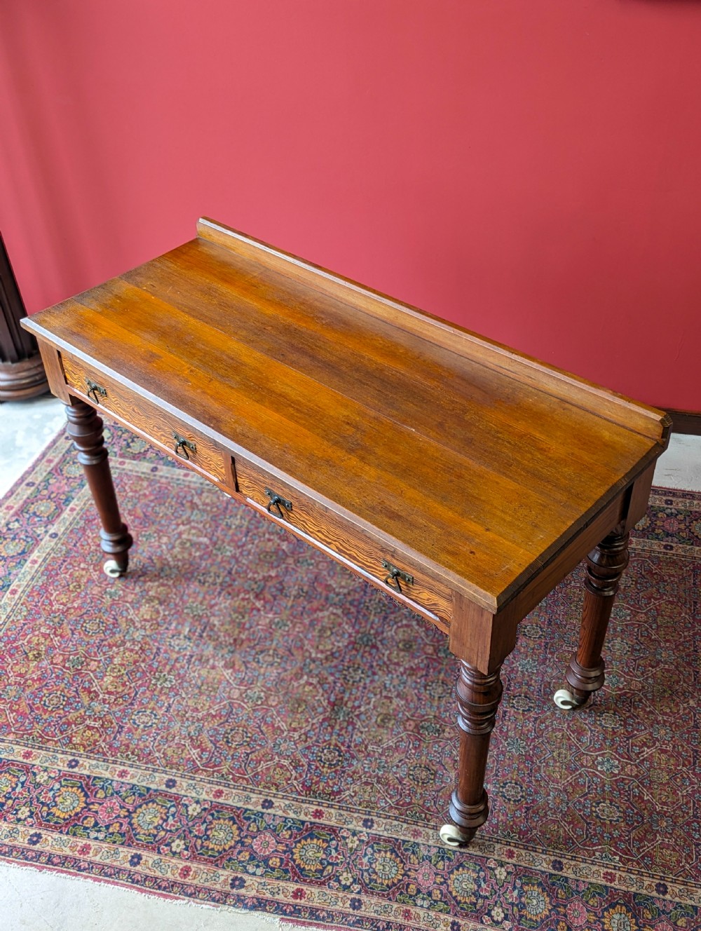 Antique Victorian Pitch Pine Aesthetic Movement Writing Table / Desk View VI